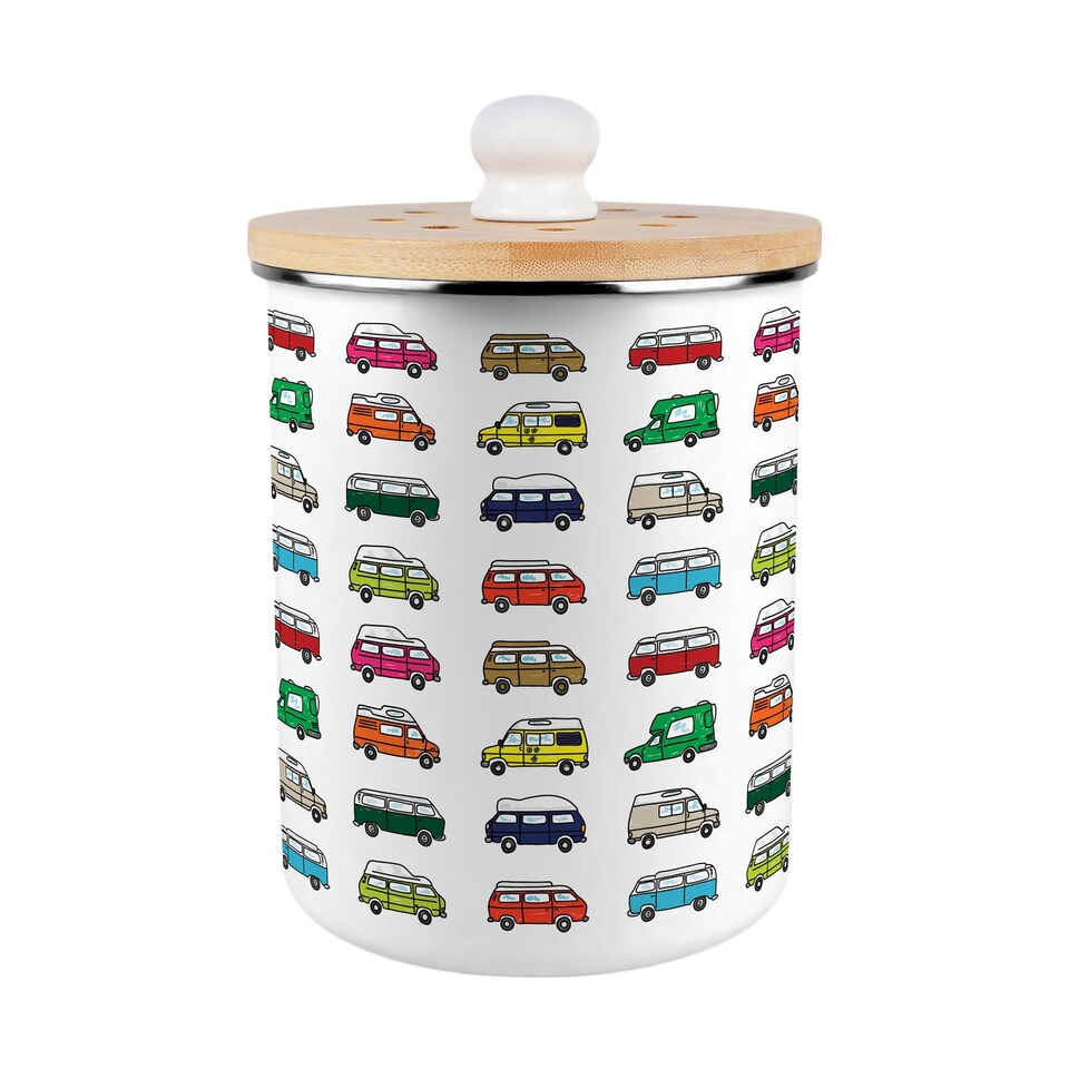 image 1 of Campervan Print Food Waste Caddy - Metal 2L Decorative Kitchen Compost Bin