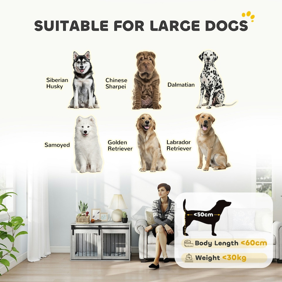 image 1 of PawHut Dog Crate Furniture with Removable Cushion for Large Dogs - Grey