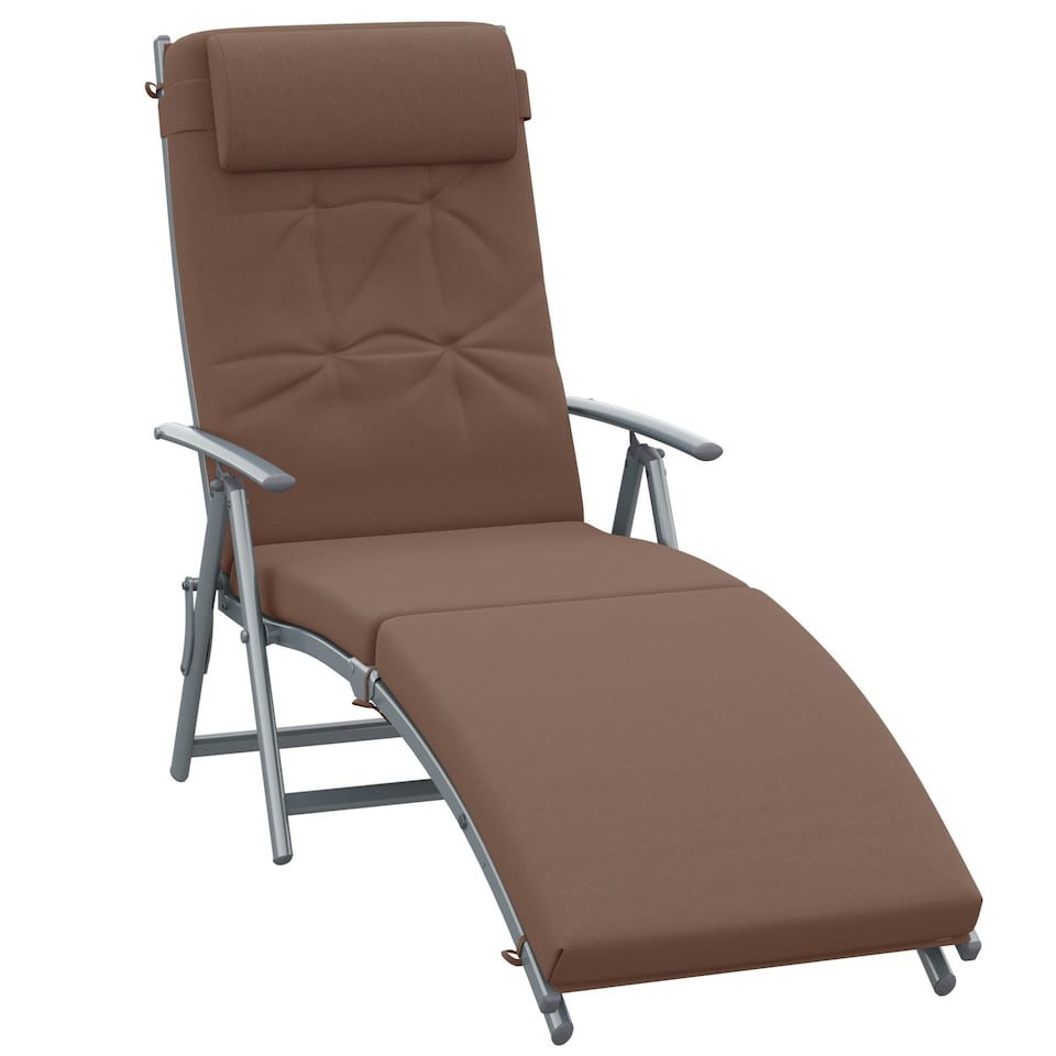 image 1 of Outsunny Sun Lounger Recliner Foldable Padded Seat Adjustable Texteline Brown