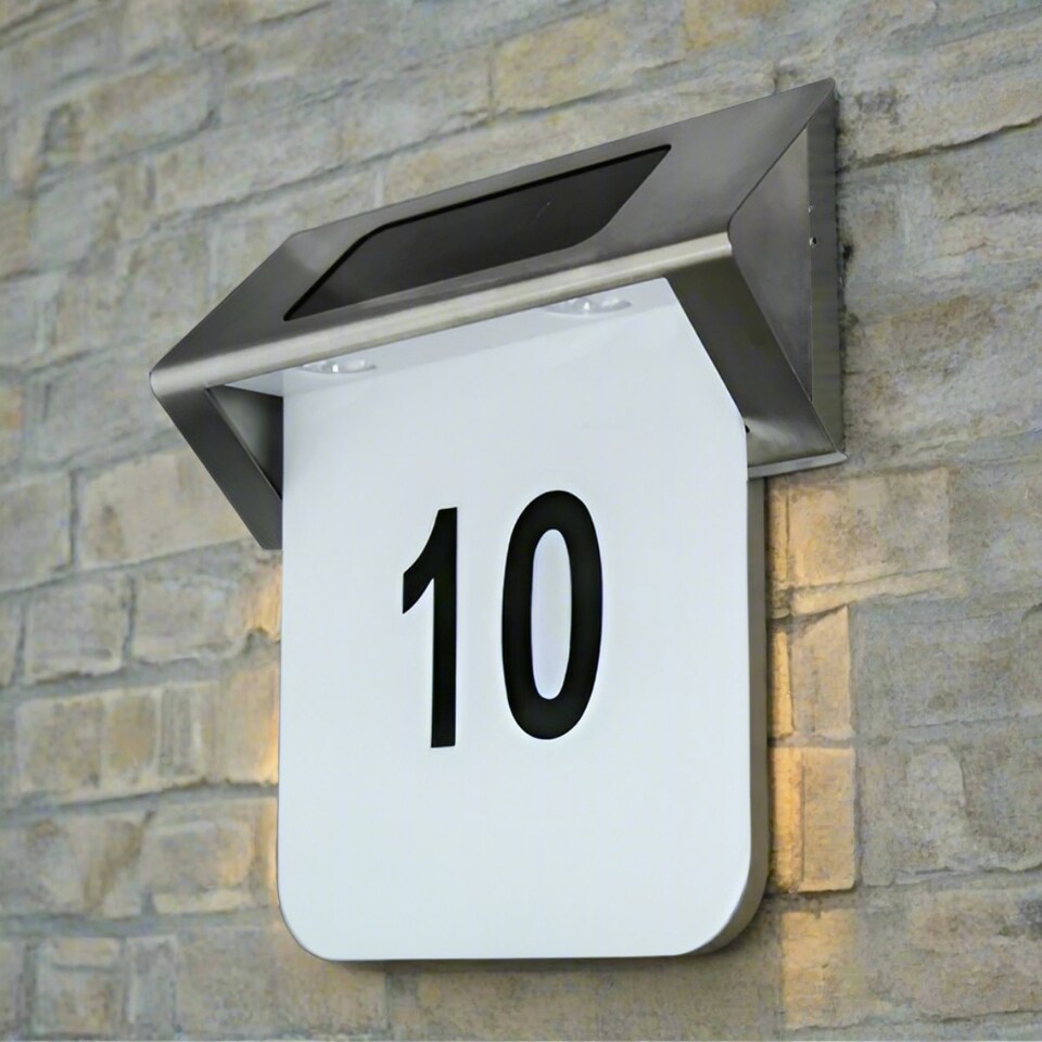 image 1 of CGC JUNI Stainless Steel Solar Outdoor LED Wall Light With House Number Black