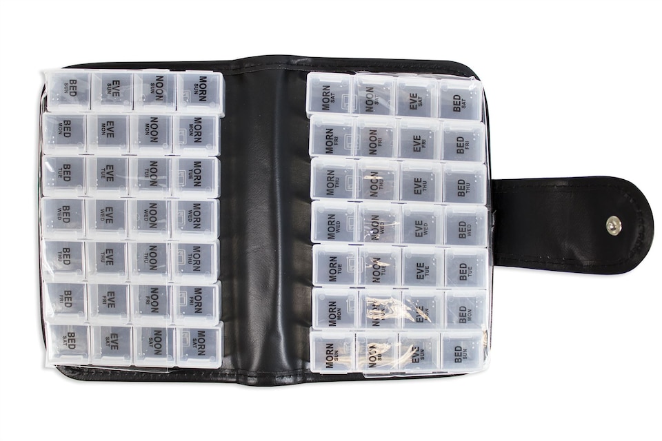 image 1 of Pill Box Organiser Case Premium 14 Day Wallet Removable Daily Boxes Compartments
