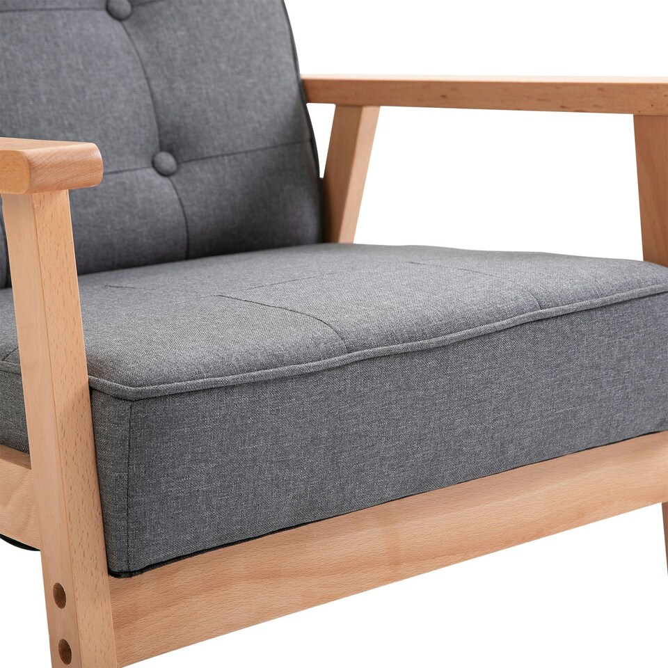 image 1 of HOMCOM Accent Chair Linen Armchair w/ Armrests for Living Room Grey Natural