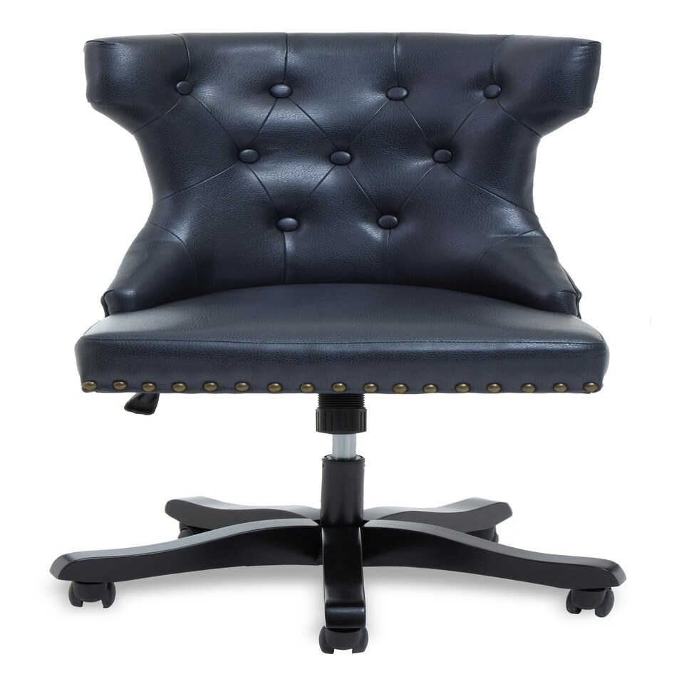 image 1 of Interiors by Premier Black Leather‑Effect Office Chair, Tufted Wingback Seat with Studded Trim, Height‑Adjustable Swivel Chair Black