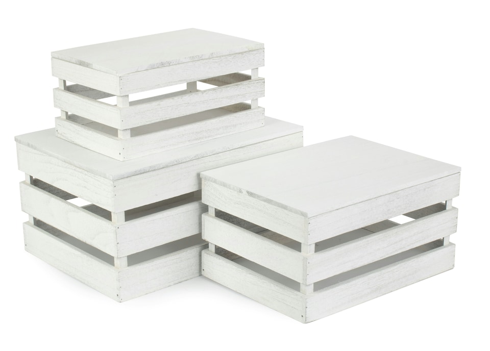 image 1 of Set of 3 Vintage Slatted Wooden Box | Brown | Brown | 3