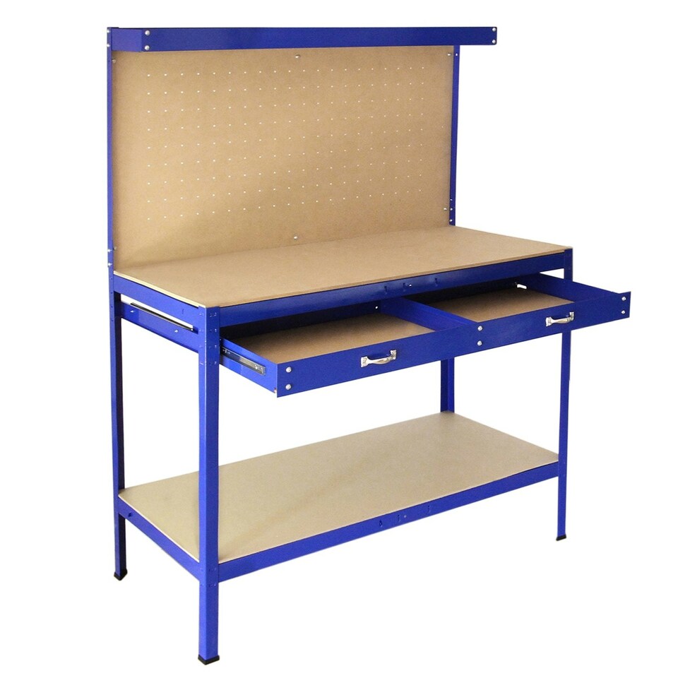 image 1 of Workbench With Pegboard And Drawer In Blue Blue