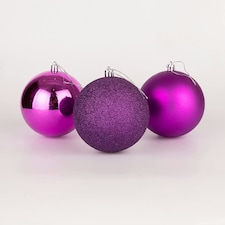 6 Purple Baubles - 10cm
