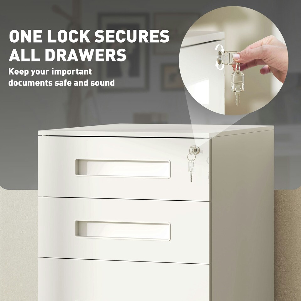 image 1 of Vinsetto Lockable Mobile Filing Cabinet w/ 3 Drawers