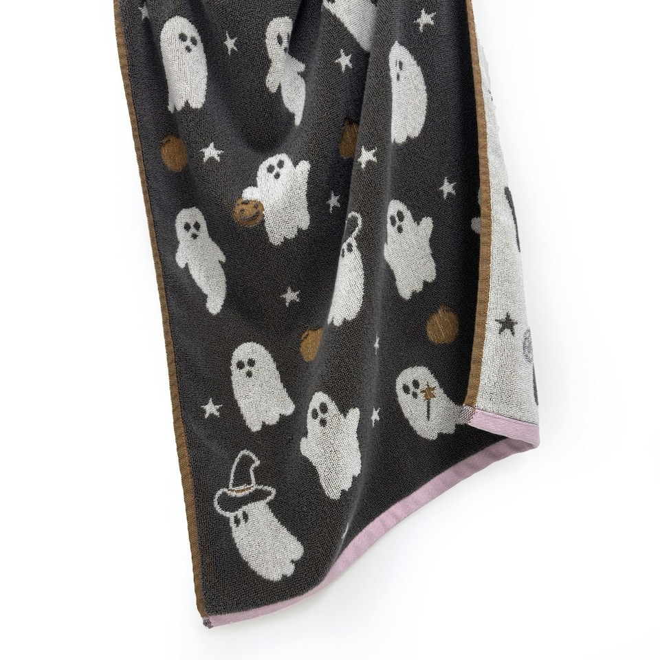 image 1 of Luxury Halloween Hand Towels Pack of 2 - 100% Cotton Spooky Tea Towels Grey | Ghosties