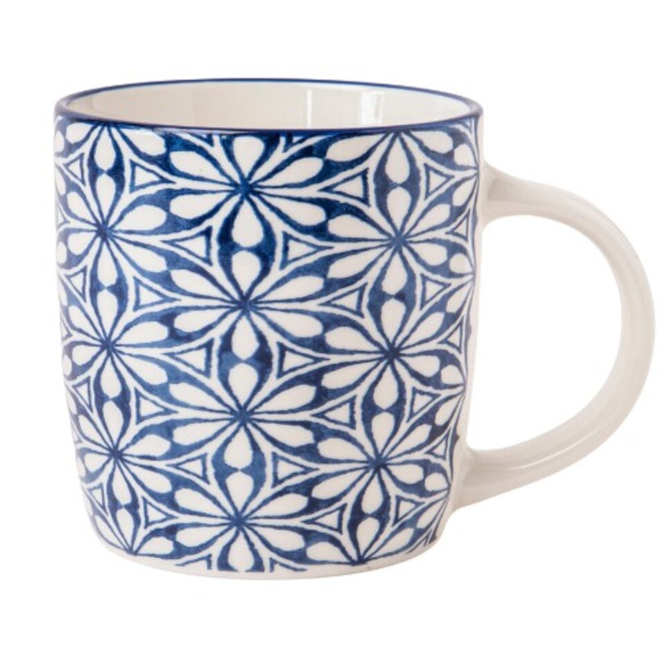 image 1 of Blue Geometric Ceramic Mug 350ml | Blue | Petal Lattice | 350ml | 1