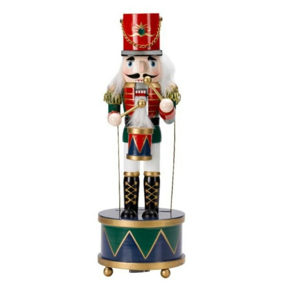 image 1 of 30cm Musical Christmas Drummer Wooden Nutcracker Decoration