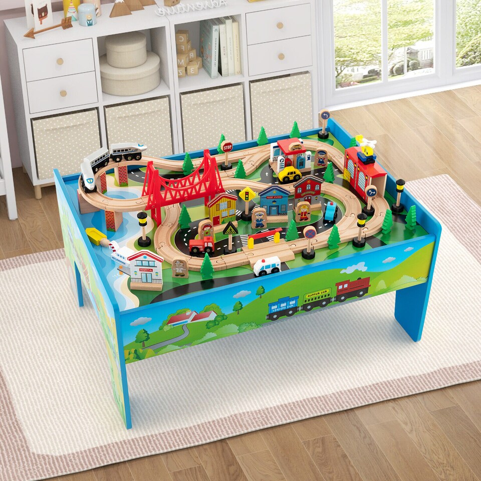 image 1 of COSTWAY 80-Piece Wooden Activity Playset Multi