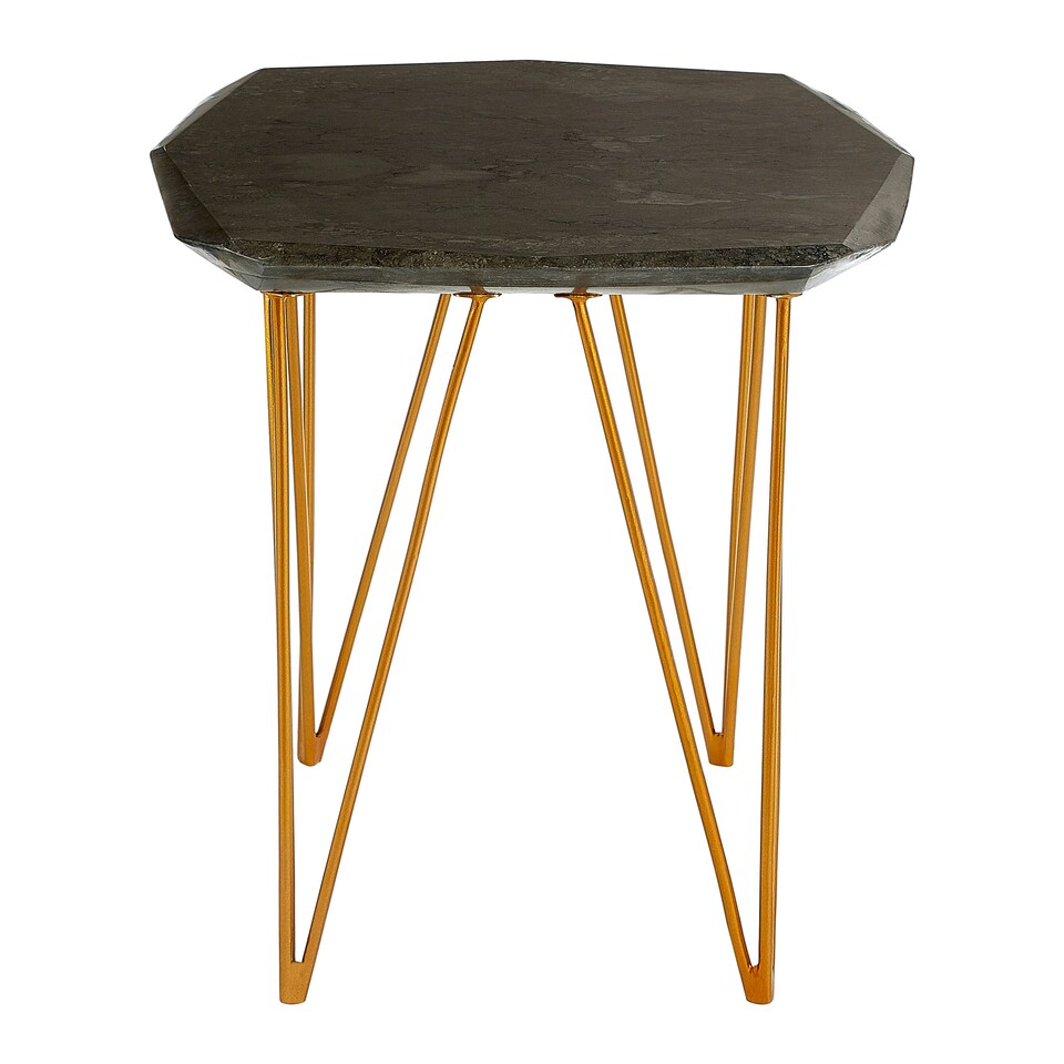 image 1 of Durable Large Black Marble Top Side Table, Modern Metal Side Table, Chic Constructed Modern Side Table Black