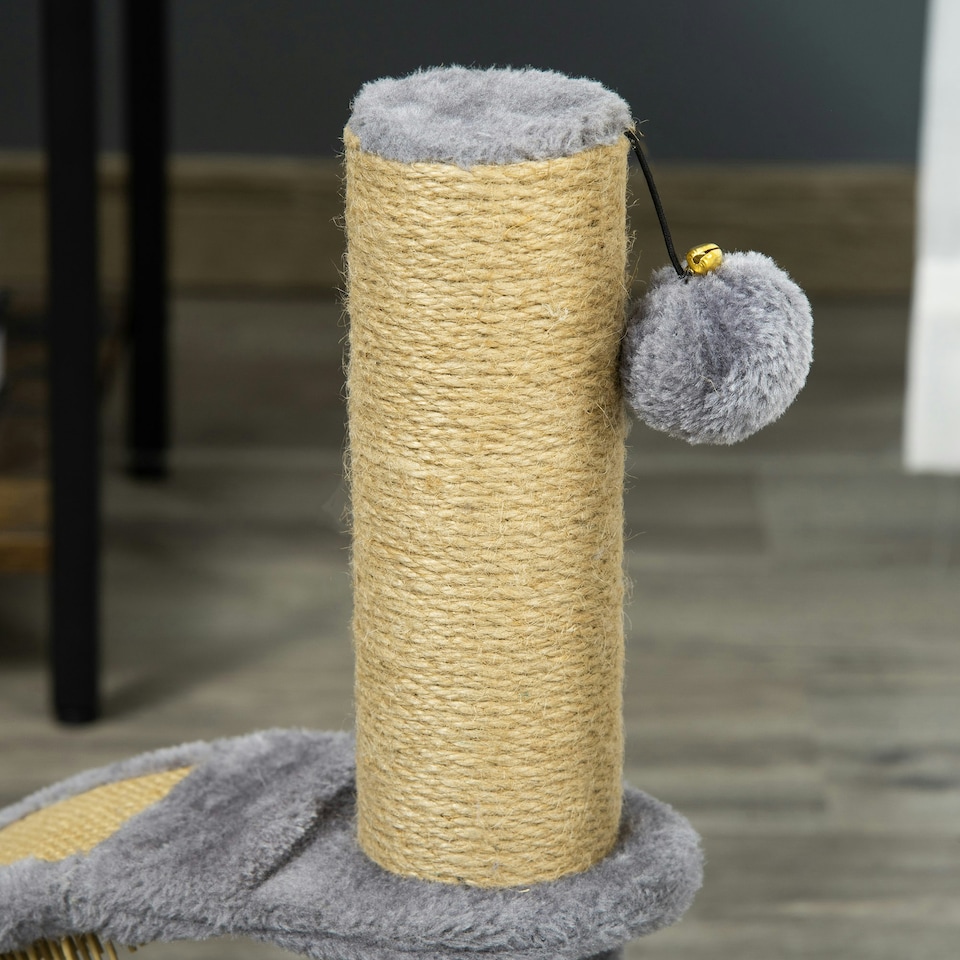 image 1 of PawHut Cat Tree for Indoor Cats with Scratching Post, Hanging Ball, Grey