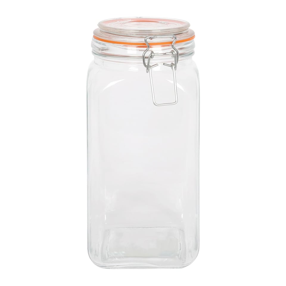 image 1 of Argon Tableware Square Glass Jar with Clip-Top Lid - 1.7L
