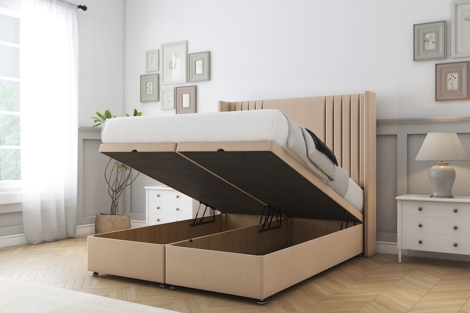 image 1 of Sloomy Camden Pebble Plush Ottoman Bed With Mattress With 54" Wingback Headboard 4' Small Double
