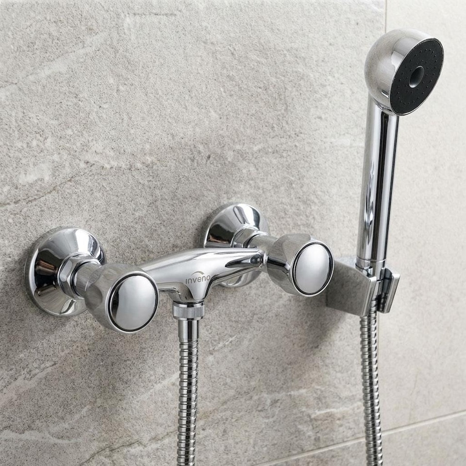 image 1 of Bathroom Wall Mounted Chrome Plated Brass Mixer Shower Two Handles