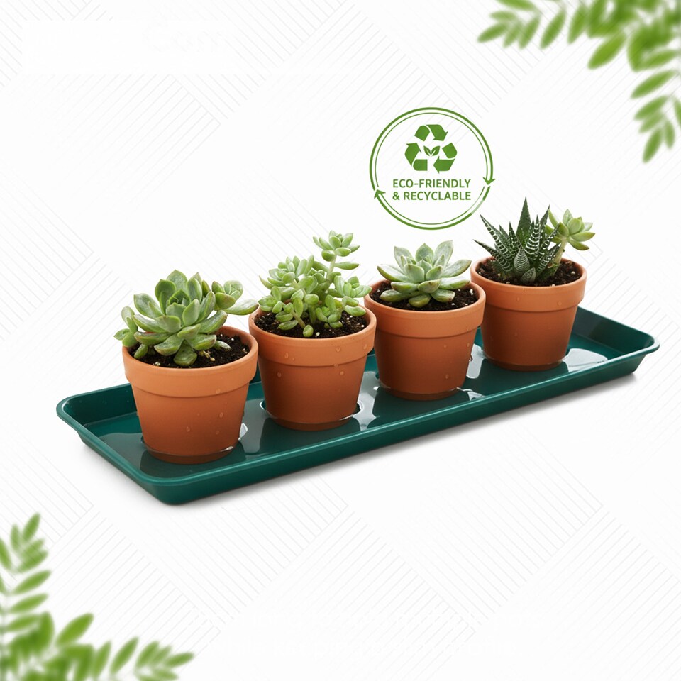 image 1 of 48cm Small Windowsill Plant Tray Plastic Drip Tray for Indoor Outdoor Plant Pots Pack of 5