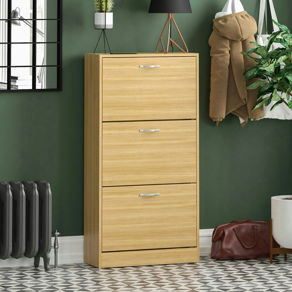 image 1 of Vida Designs 3 Drawer Shoe Cabinet Shoe Rack Storage Cupboard, Pine