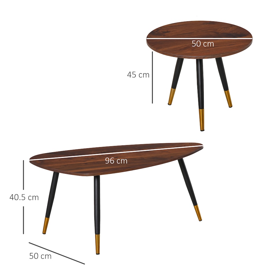 image 1 of HOMCOM Coffee Table Set of 2 Nesting End Side Tables for Living Room, Walnut