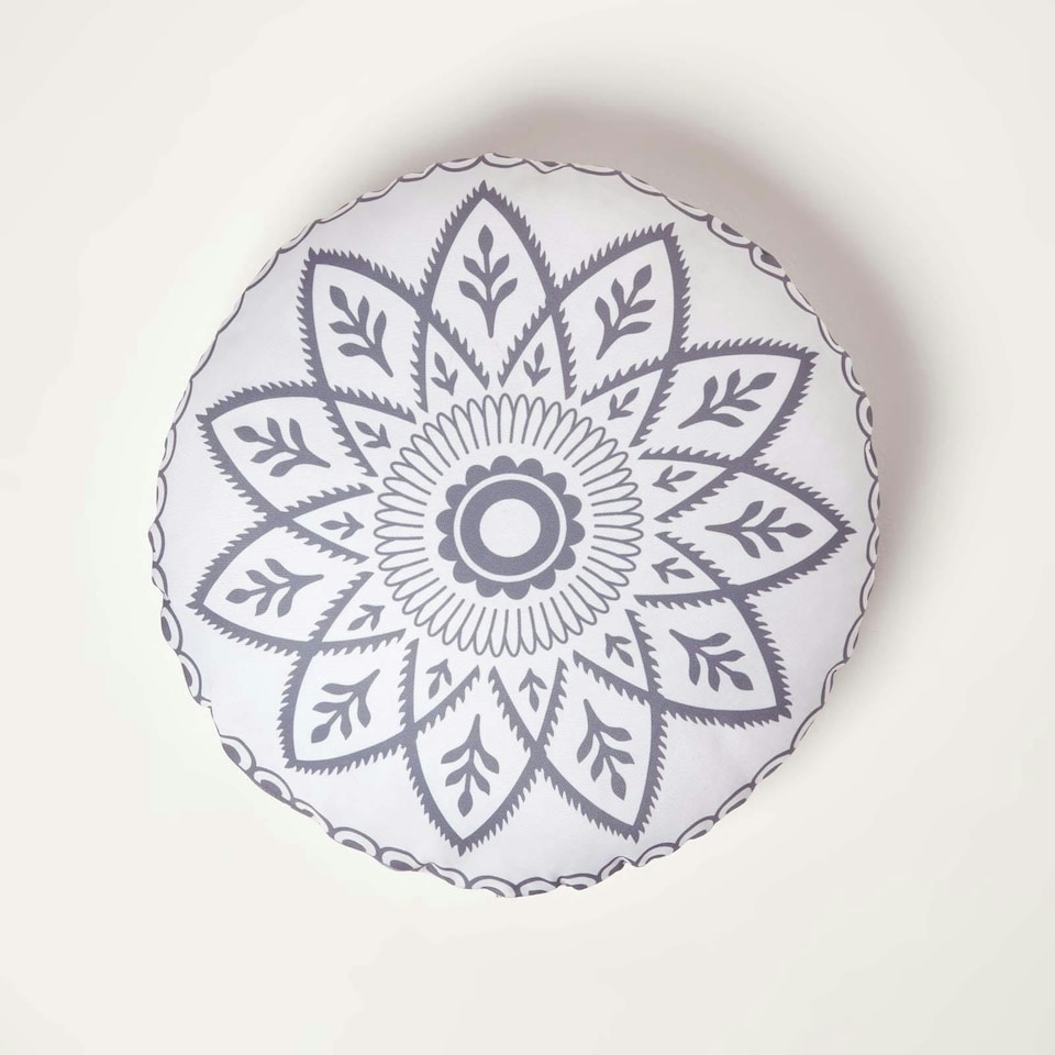 image 1 of Homescapes Henna Round Grey Outdoor Cushion 40 cm - Set of 2 | Grey | 2