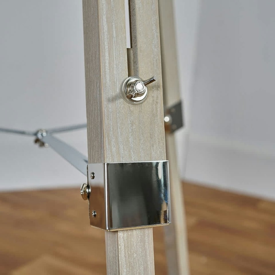 image 1 of ValueLights Modern Light Wood And Chrome Tripod Floor Lamp With Cool Grey Drum Shade Brown