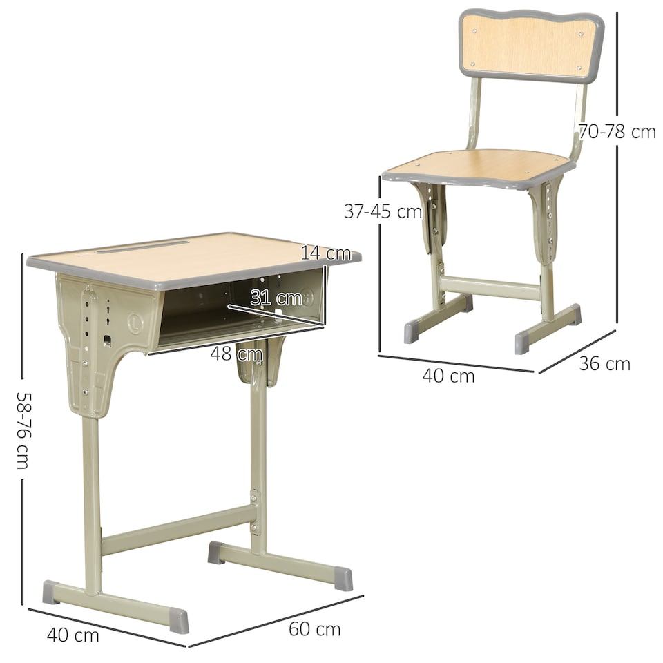 image 1 of HOMCOM Height Adjustable Kids Desk and Chair Set for 6-12 Years, Grey
