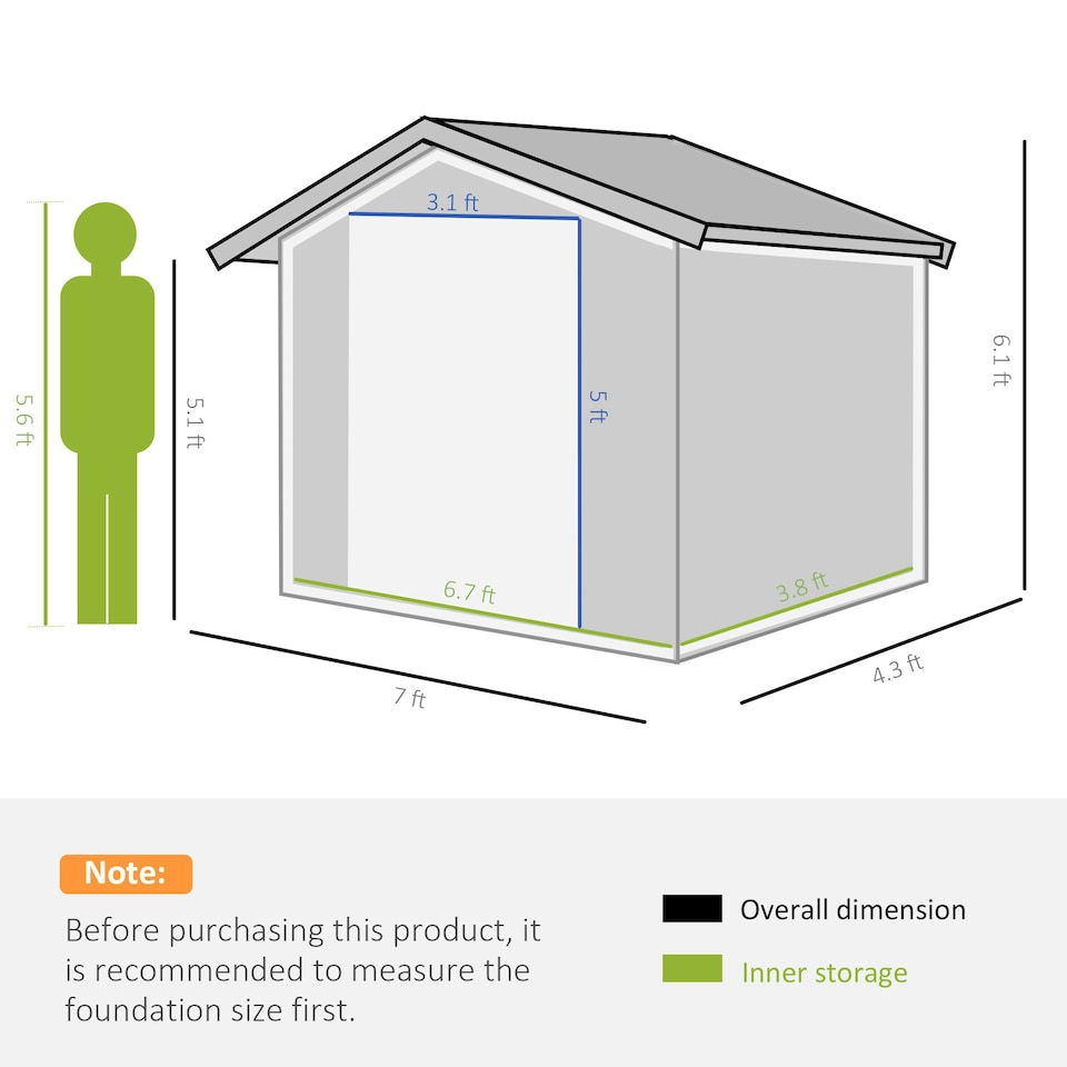 image 1 of Outsunny 7 x 4ft Garden Shed Storage with Foundation Kit and Vents, Brown