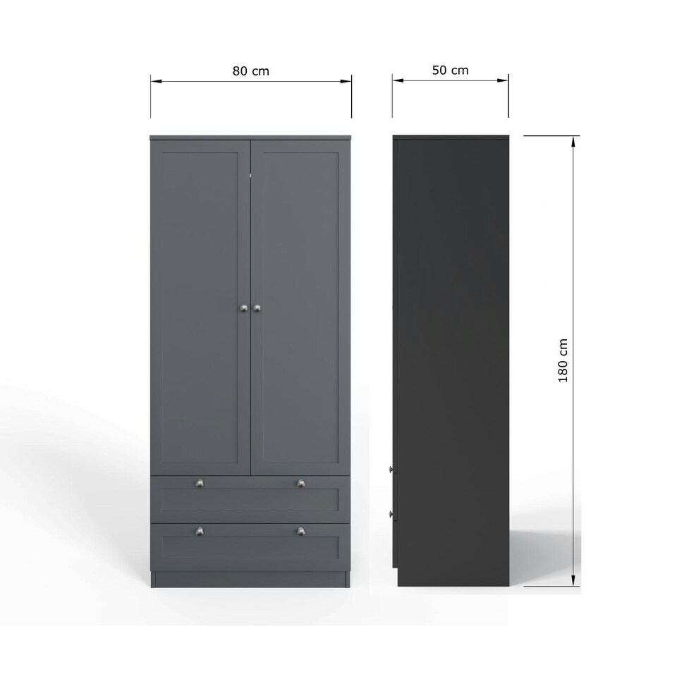 image 1 of FWStyle Artus Shaker 2 Door 2 Drawer Combination Wardrobe Matt Grey Grey