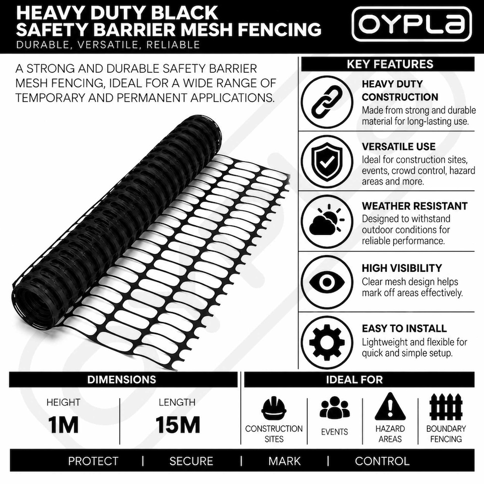 image 1 of Heavy Duty Black Safety Barrier Mesh Fencing 1mtr x 15mtr | Black | 1