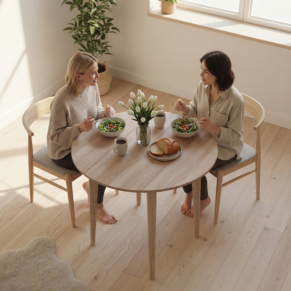 image 1 of HOMCOM Foldable Dining Table, Round Drop Leaf Table, Wood Legs, Natural