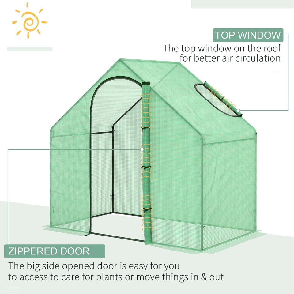 image 1 of Outsunny Walk-In Portable Greenhouse Mini Grown House Steel Frame Window Green