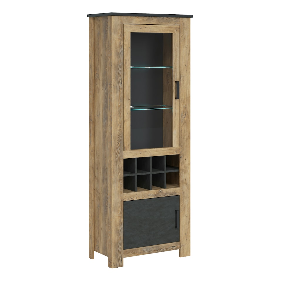 image 1 of Rapallo 2 Door Display Cabinet with Wine Rack in Chestnut and Matera Grey