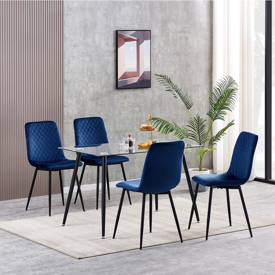 image 1 of Dining Chairs Velvet Fabric Lexi Set of 4 Blue by MCC