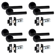 Golden Grace 4 Pair of Straight T-Bar Design Door Handle On Round Rose Latch Door Handles with 2.5" Tubular Latch Black