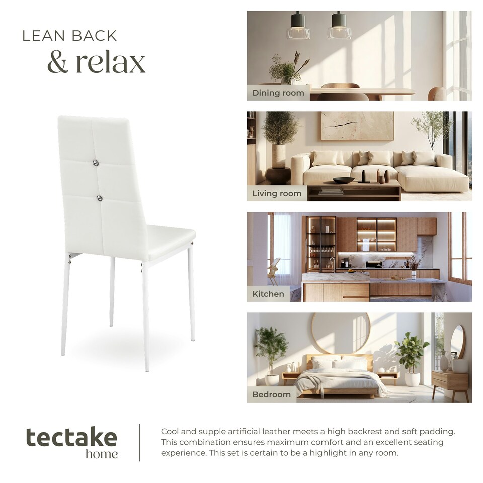 image 1 of Dining Chair Set - high backrest, slim steel legs & rhinestone highlights - Set of 4 White