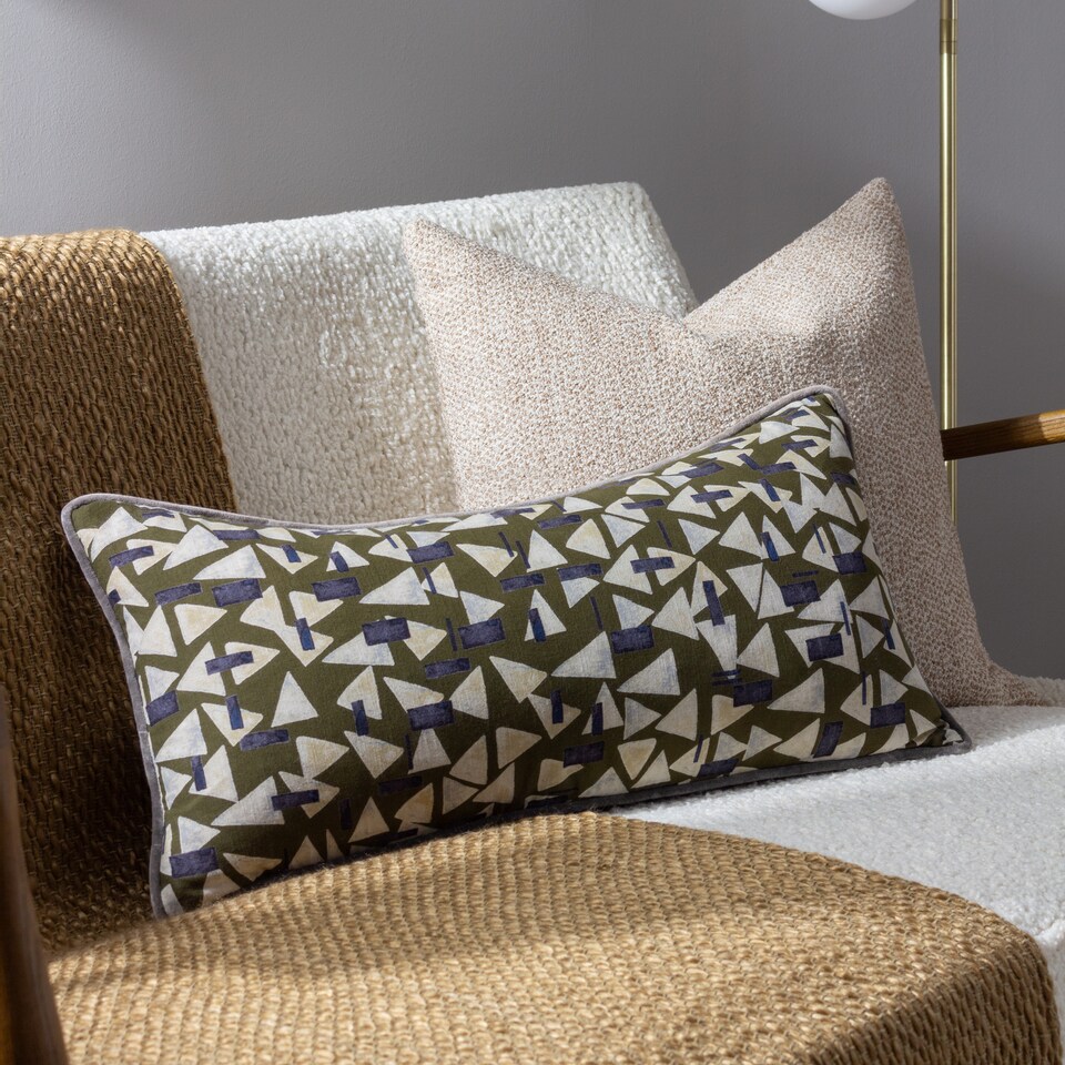 image 1 of Hoem City Geometric Piped Cushion, Multicolour, 30 x 60cm