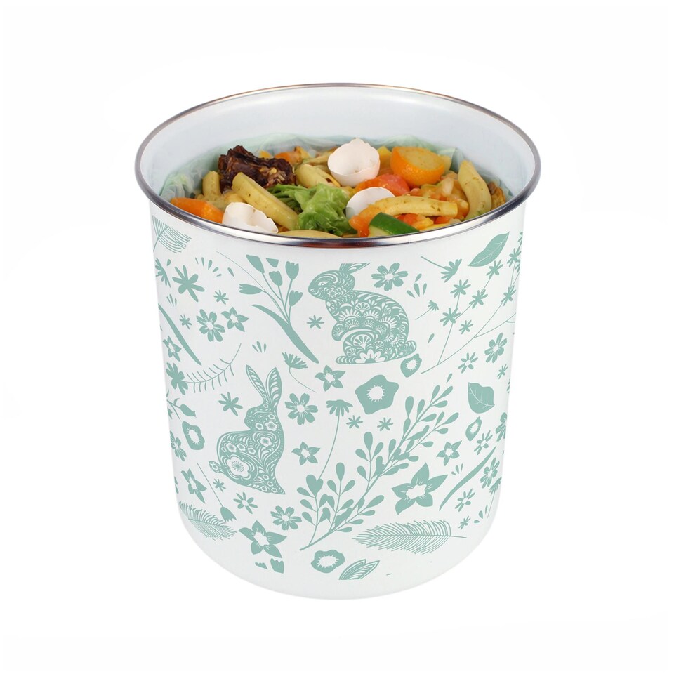 image 1 of Wild Rabbits Food Waste Caddy - Metal 2L Decorative Kitchen Compost Bin