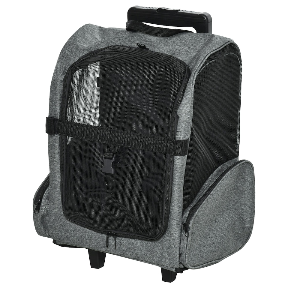 image 1 of PawHut Pet Travel Backpack Bag Cat Puppy Dog Carrier w/ Trolley and Telescopic