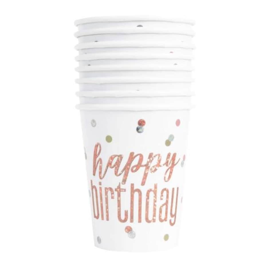 image 1 of Pack of 8 Birthday Glitz Rose Gold Prismatic Foil 9oz Paper Cups