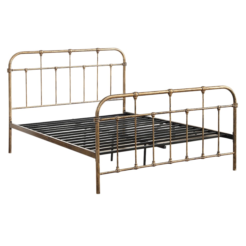 image 1 of Camden Victorian Hospital Style Distressed Antique Brass Effect Metal Bed Frame | Bronze | Antique Brass | Small Double