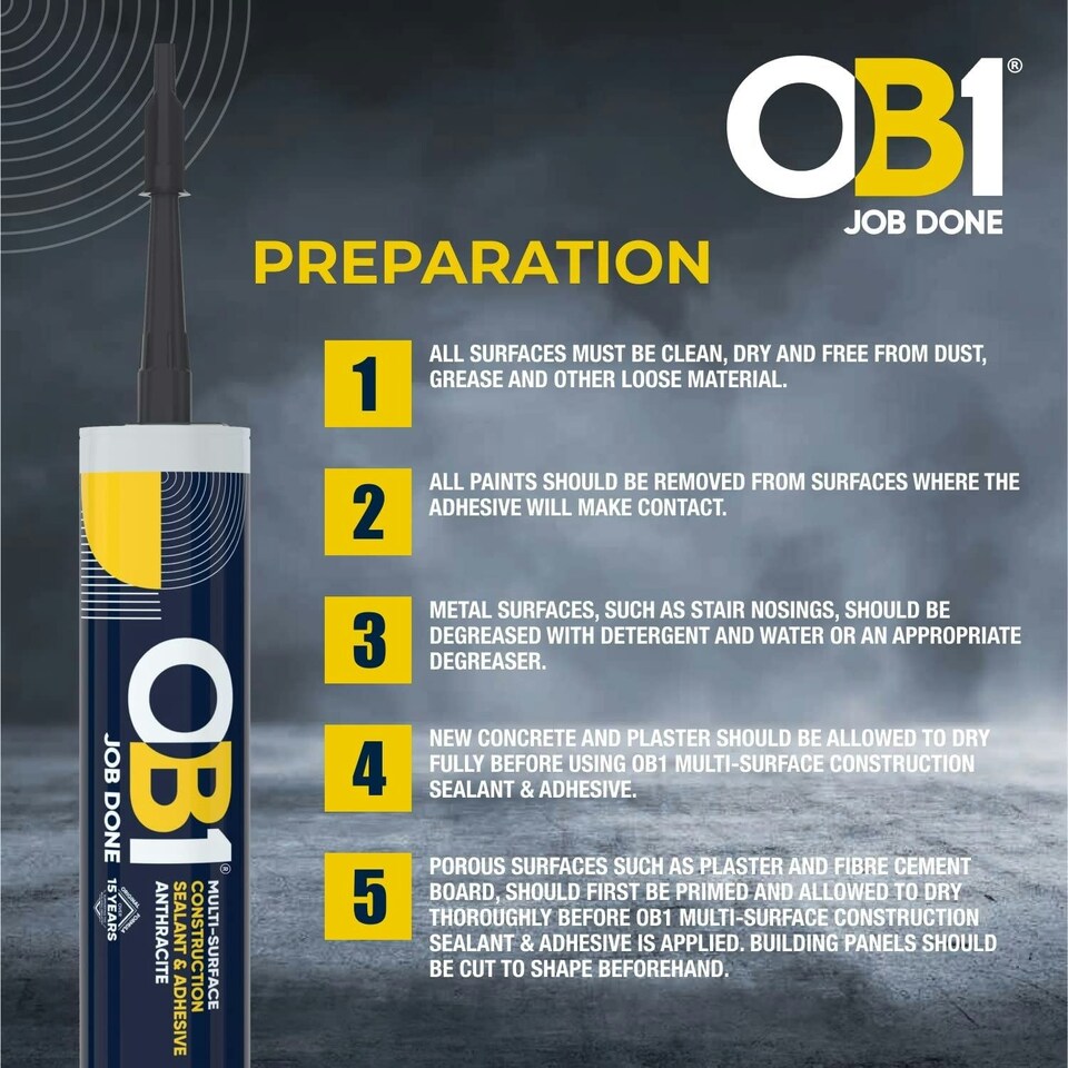 image 1 of OB1 Anthracite Multi-Surface Construction Sealant & Adhesive Silicone Pack of 2