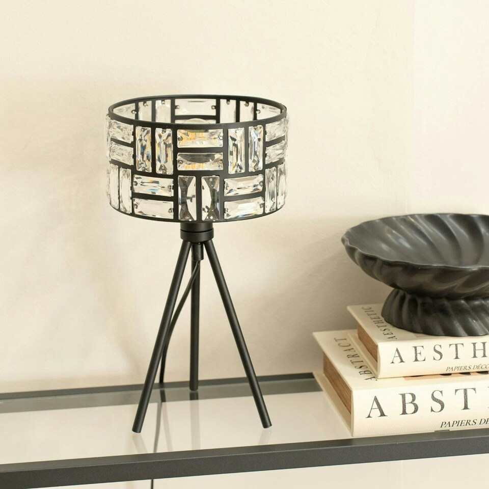 image 1 of ValueLights Elise Acrylic Jewel Two Tier Shade Black Tripod Table Lamp