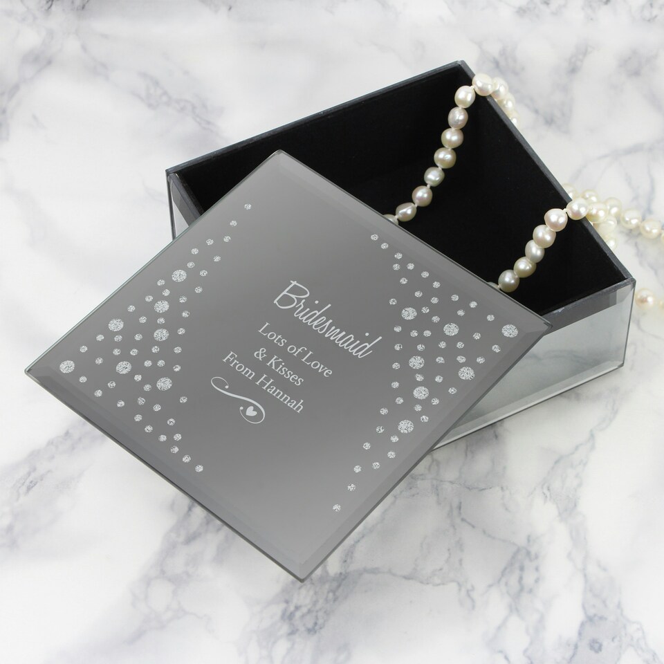 image 1 of Personalised Any Message Swirls & Hearts Diamante Glass Trinket Box