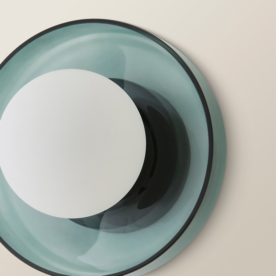 image 1 of ValueLights Newbury Pair Jade Green Glass IP44 Flush Wall Lights & Bulbs | Green