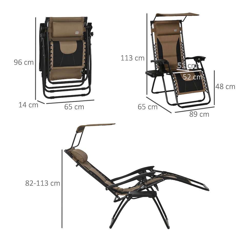 image 1 of Outsunny Zero Gravity Lounger Chair, Folding Reclining Chair, Brown | Brown | Brown