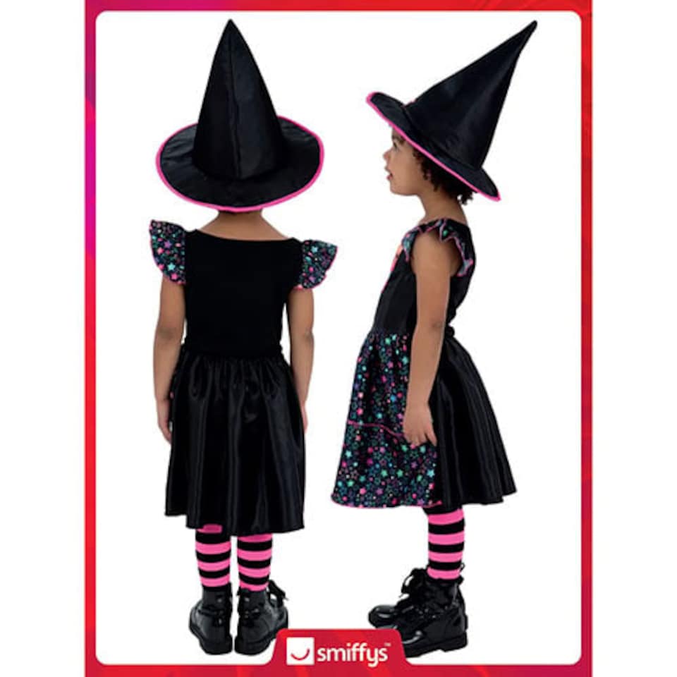 image 1 of Neon Star Witch Girls Fancy Dress Costume Kids Medium - Age 7-9
