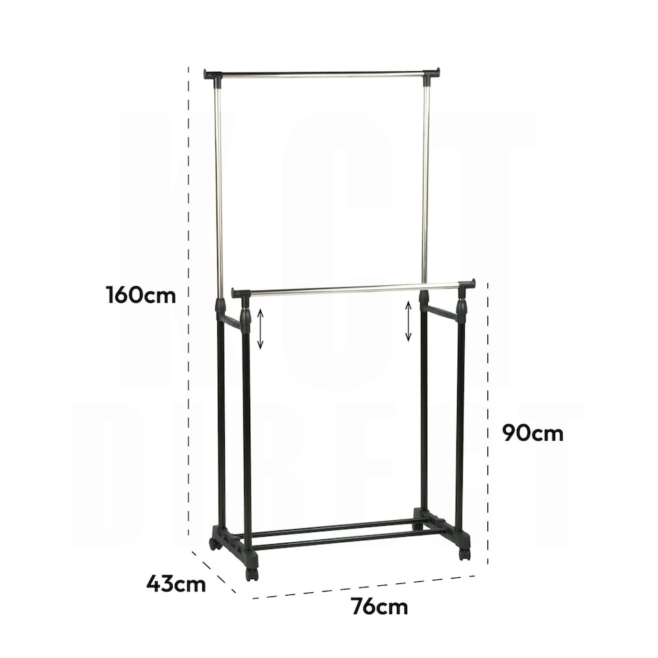 image 1 of KCT Adjustable Double Clothes Rack on Wheels Black | Silver | One Size