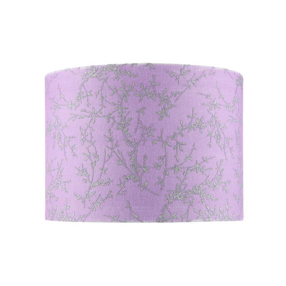 image 1 of Modern Soft Lilac Cotton Fabric 10 Inch Shade with Silver Foil Floral Decoration | Purple