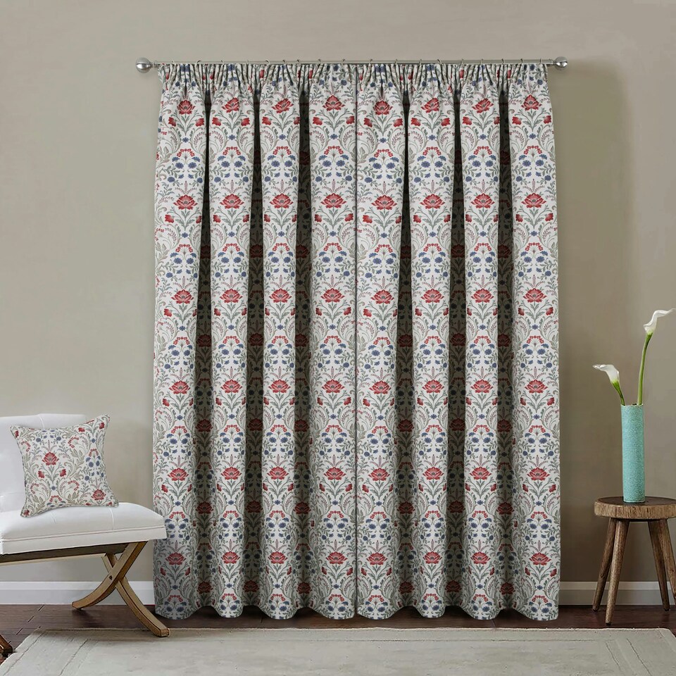 image 1 of Enhanced Living Cotswold Red Floral Tape Top 100% Blackout Curtains 65 x 72 inch (165x183cm) Thermal Noise Reducing Curtains for Bedroom and Living Room