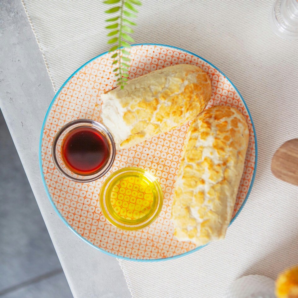 image 1 of Nicola Spring Hand-Printed Side Plates - 18cm - Orange - Pack of 6 Blue